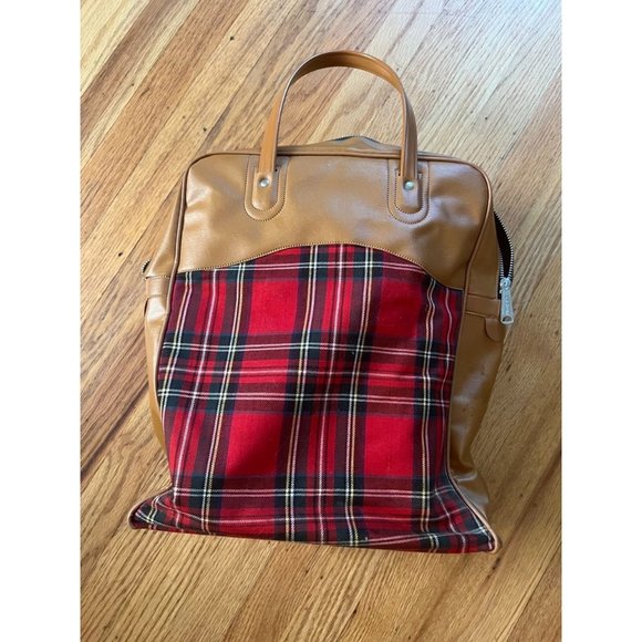 1950s Aladdin Gamebirds Leather Plaid Handbag for Thermoses